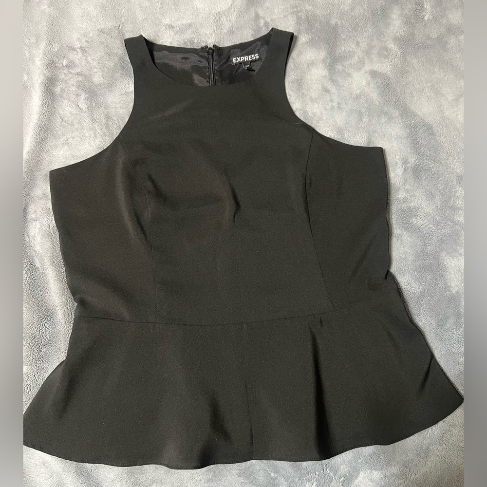 Express Black Sleeveless Peplum Top with High Neck